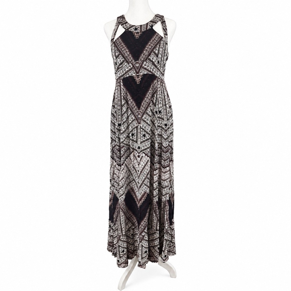 Free People Made My Day Maxi Dress Size 2 Geometric Cutout Lace Up Back Boho